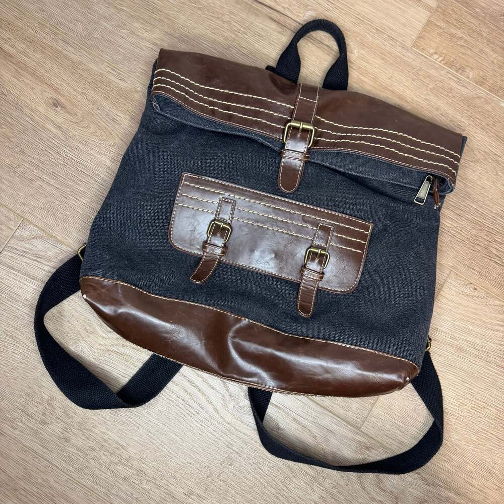 Cargoit Vintage Canvas and Faux Leather Trim Backpack Rucksack Gray/Brown